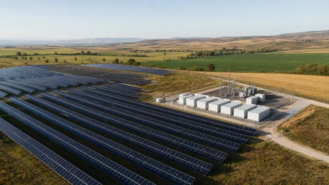 Illustrative ground-mounted solar farm with an integrated battery energy storage system